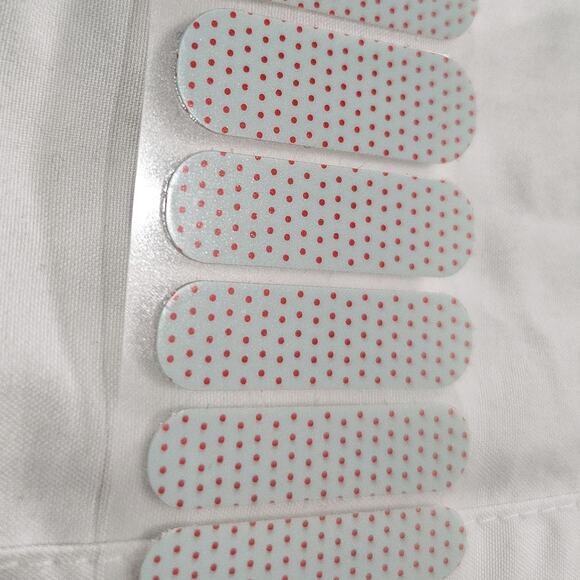 Jamberry New half sheet Swiss Dot powder blue & poppy nail wraps - Picture 1 of 4